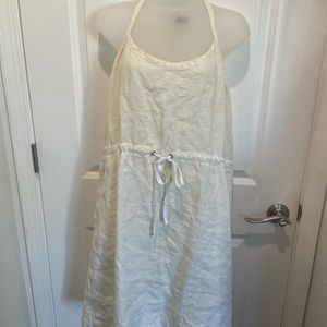 Eileen Fisher 100% Linen dress Draw String waist cream size L